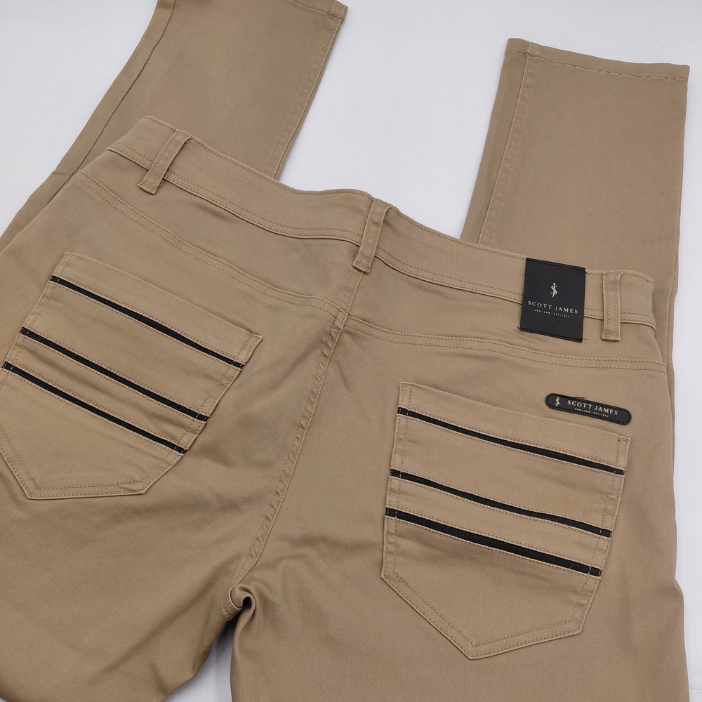SCOTT JAMES Mens 38x32 Tan Slim Fit Stretch‎ Chino Khaki Jeans Office Travel